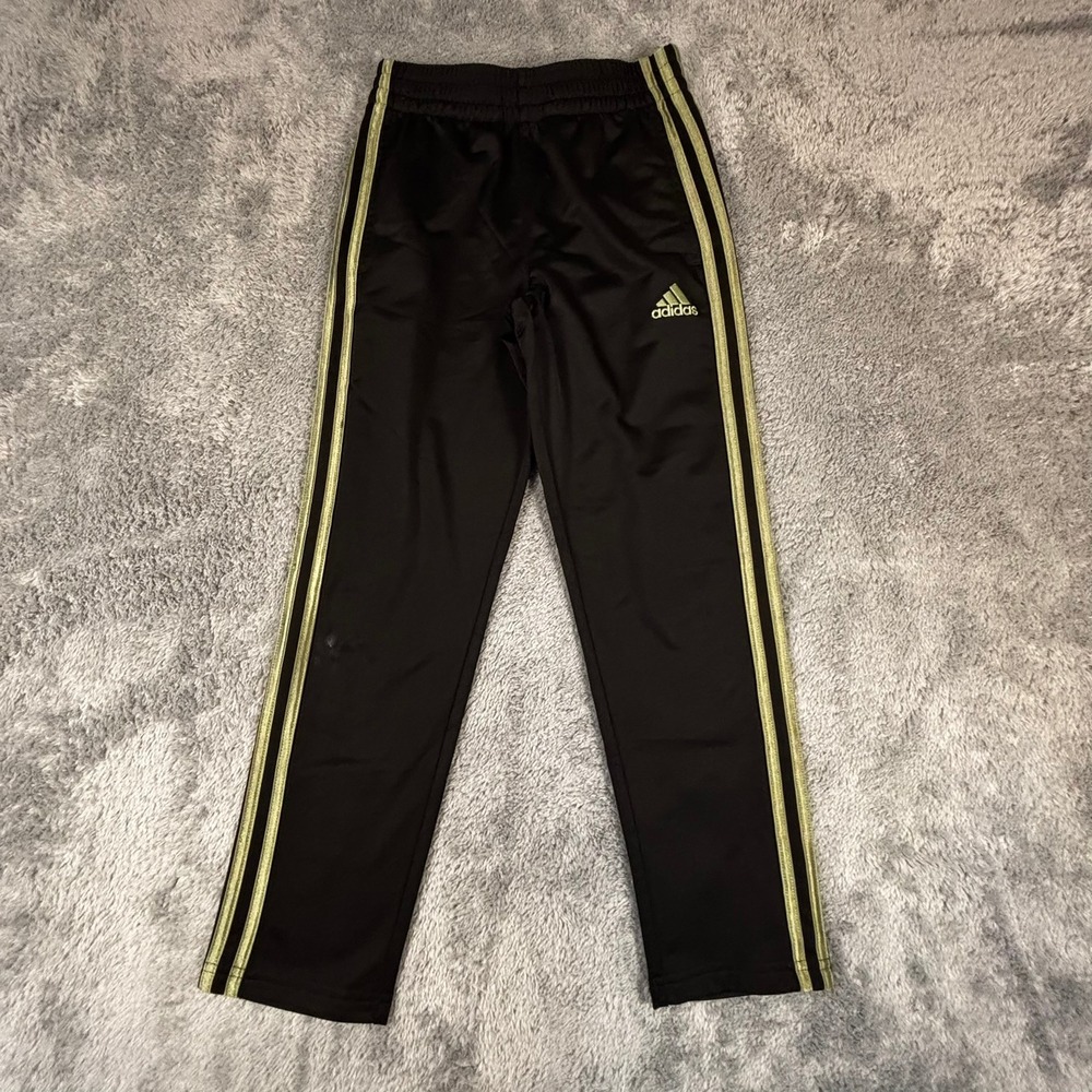 Adidas Youth Boys S 8 Track Pants Black Metallic Gold 3 Stripe Regular Fit